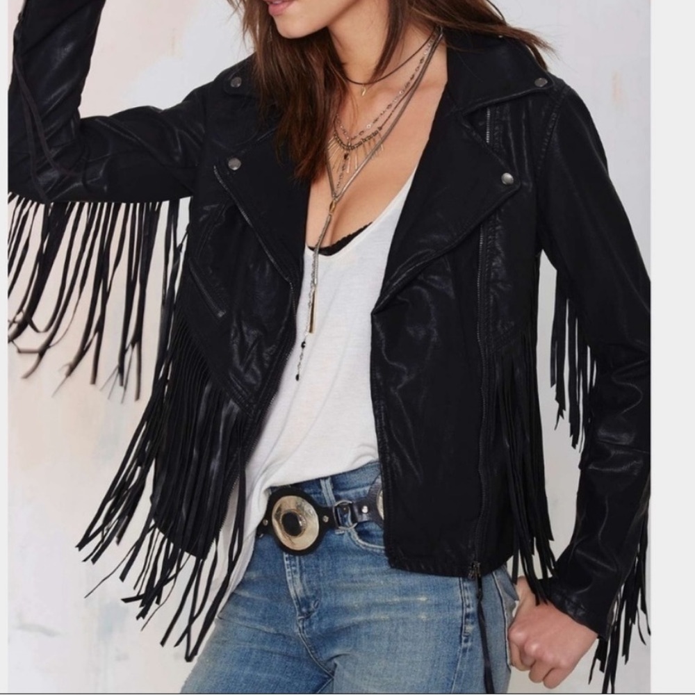 Blank NYC Faux Leather Fringe Jacket